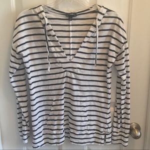 Gap White & Navy Striped Hooded Shirt Sz S